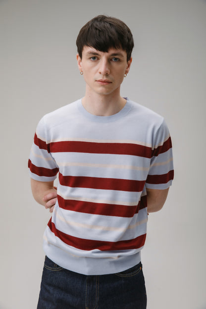 Stockbridge Stripe Cashmere T-Shirt - Pale Blue