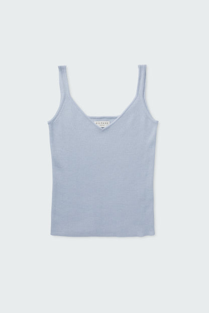 Women's Strappy Ribbed Cashmere Vest - Pale Blue