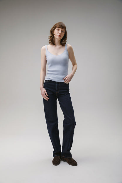 Women's Strappy Ribbed Cashmere Vest - Pale Blue