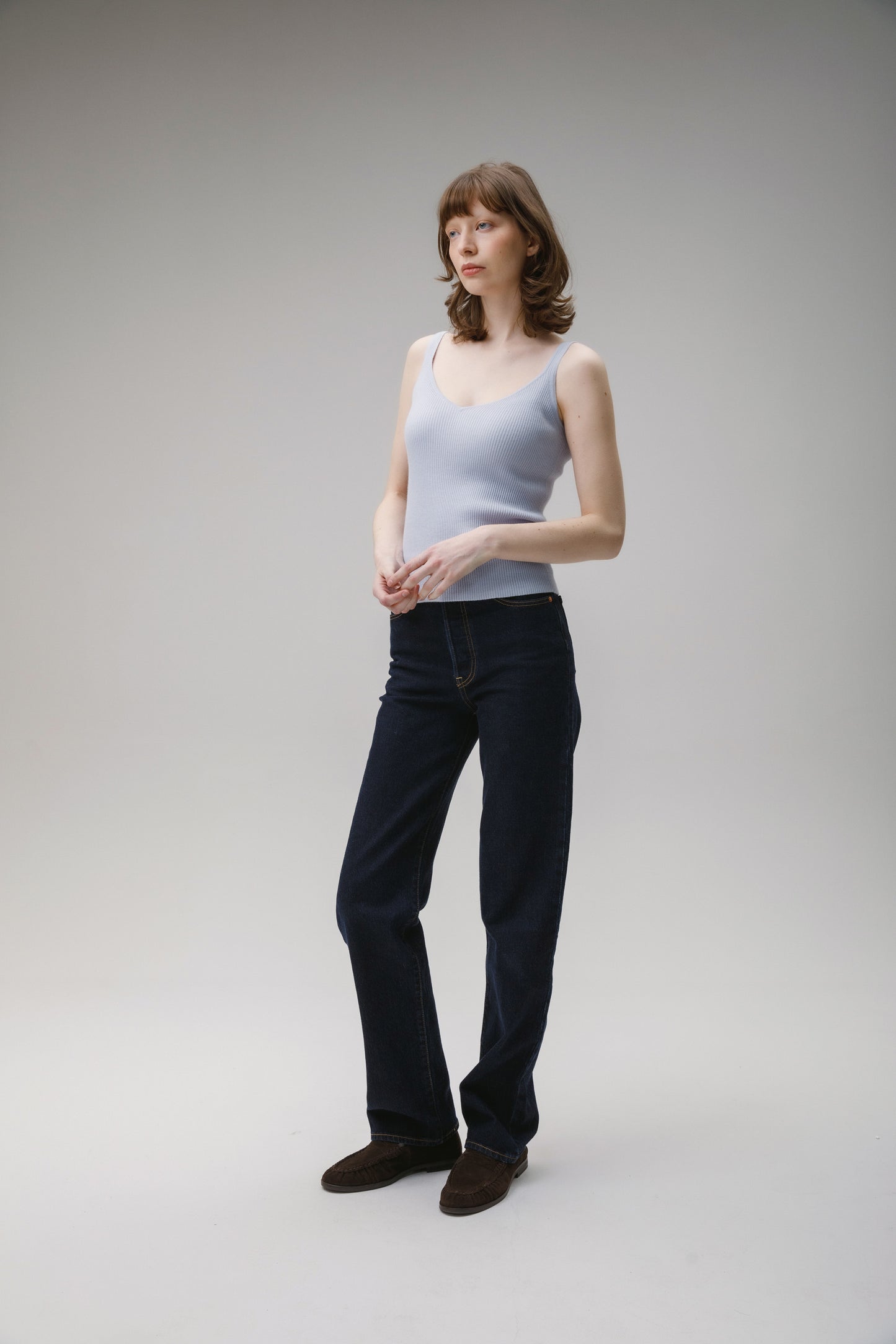 Women's Strappy Ribbed Cashmere Vest - Pale Blue
