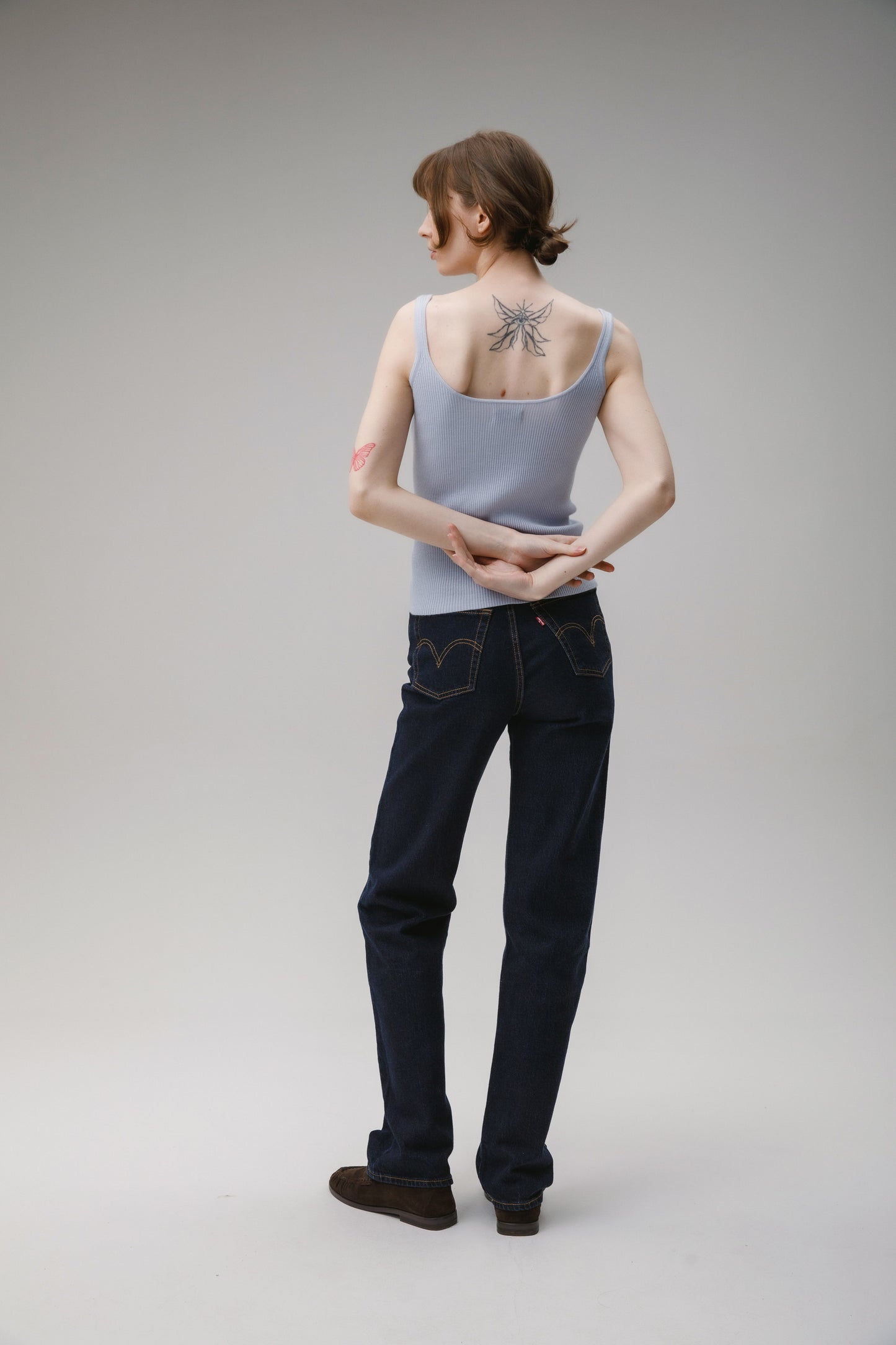 Women's Strappy Ribbed Cashmere Vest - Pale Blue