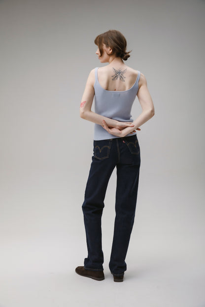 Women's Strappy Ribbed Cashmere Vest - Pale Blue