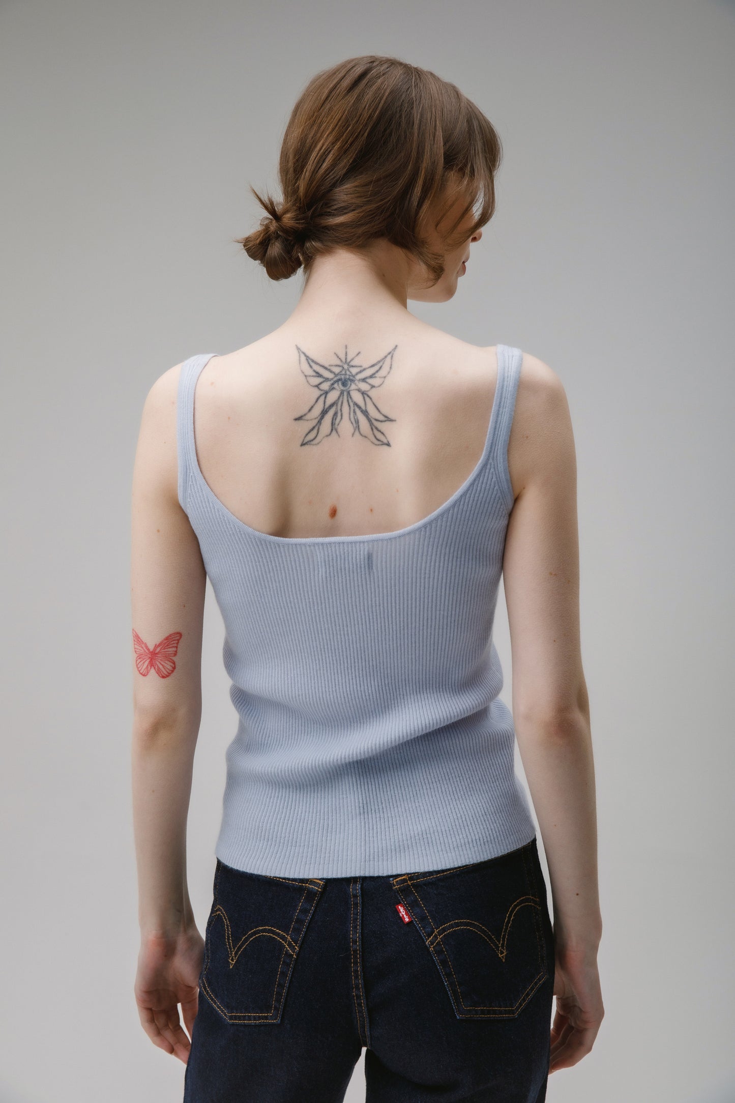 Women's Strappy Ribbed Cashmere Vest - Pale Blue