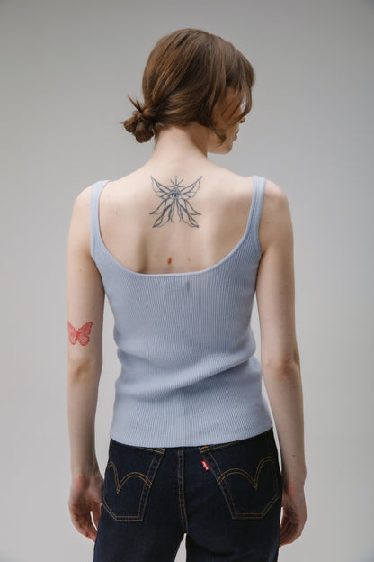 Women's Strappy Ribbed Cashmere Vest - Pale Blue