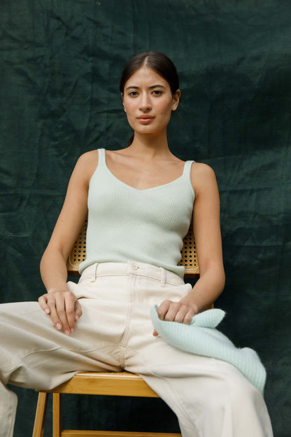 Strappy Ribbed Cashmere Vest - Pale Green