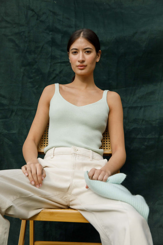 Strappy Ribbed Cashmere Vest - Pale Green