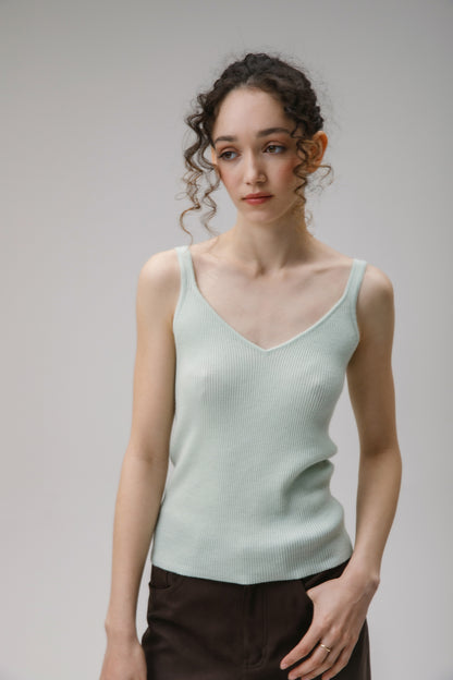 Strappy Ribbed Cashmere Vest - Pale Green
