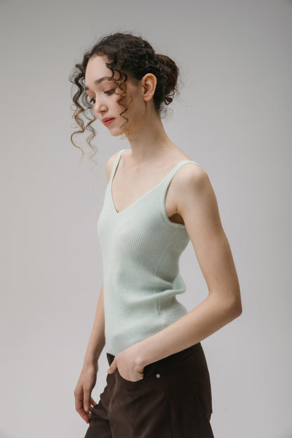 Strappy Ribbed Cashmere Vest - Pale Green