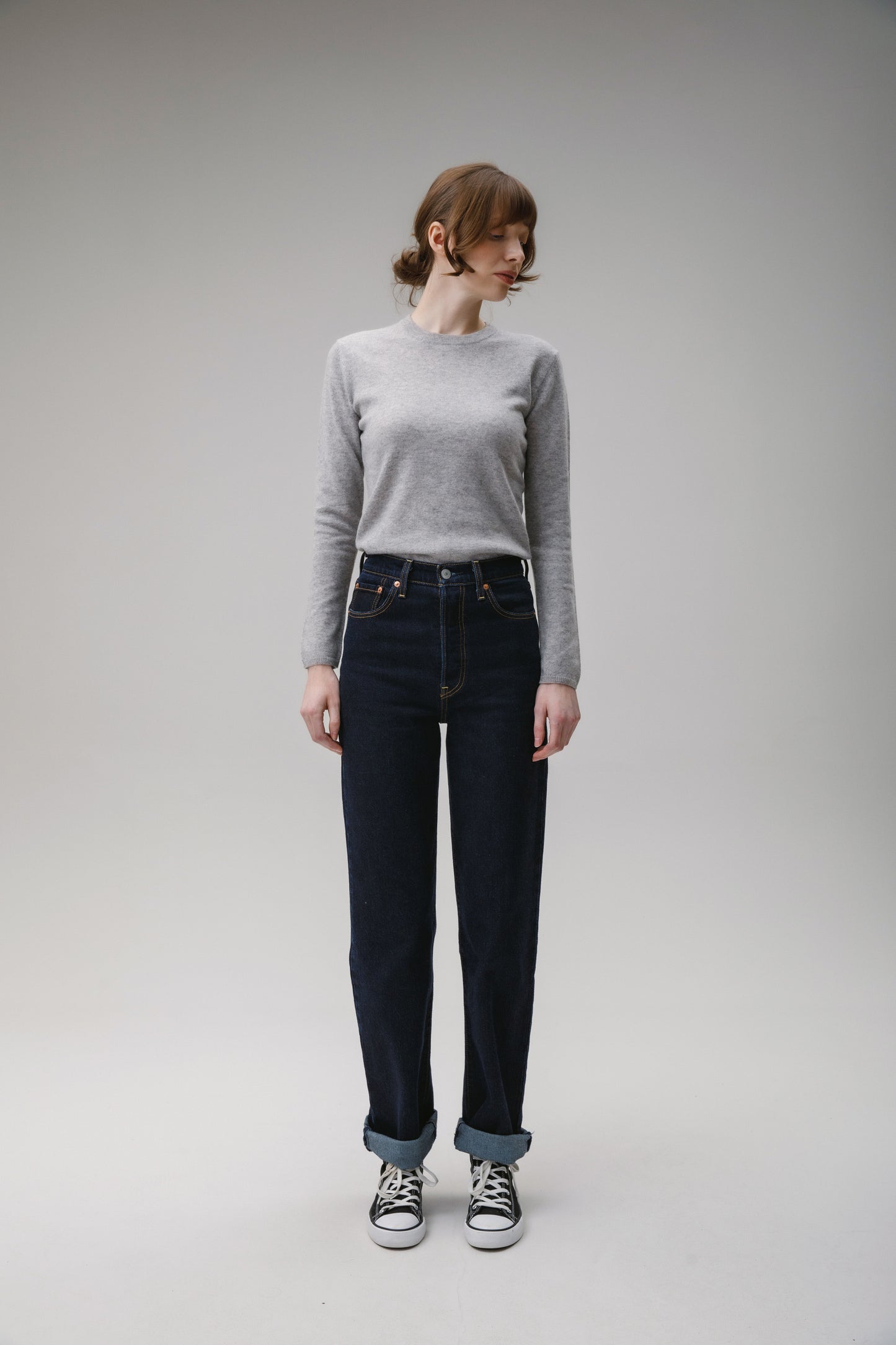 Women's Cashmere Crew Neck Jumper - Light Grey