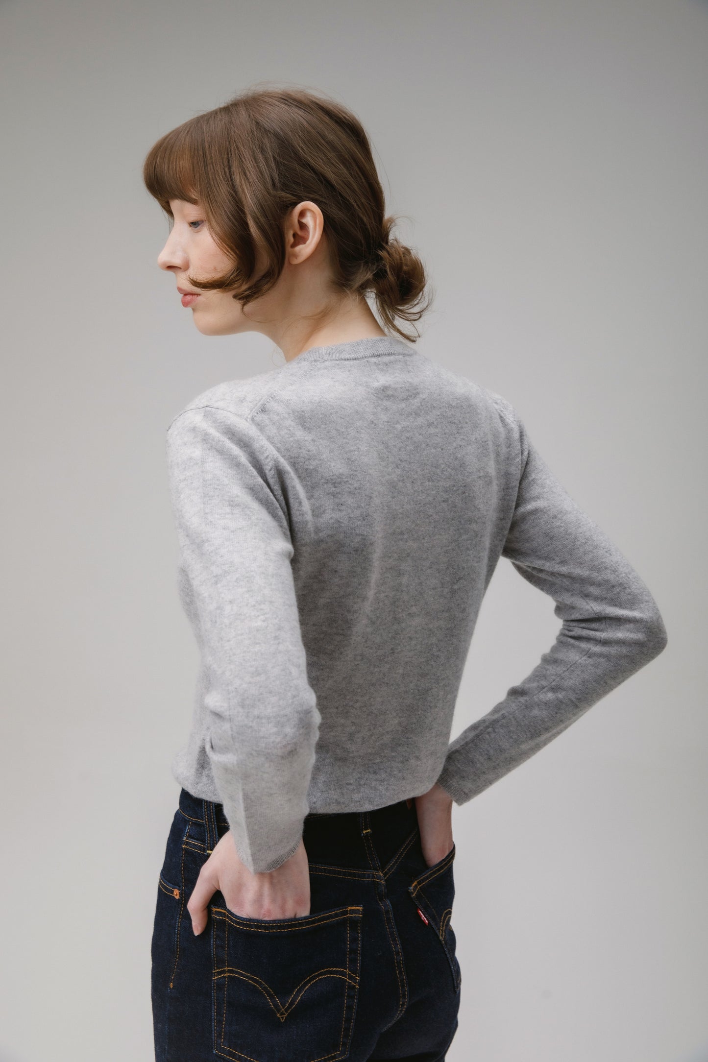 Women's Cashmere Crew Neck Jumper - Light Grey