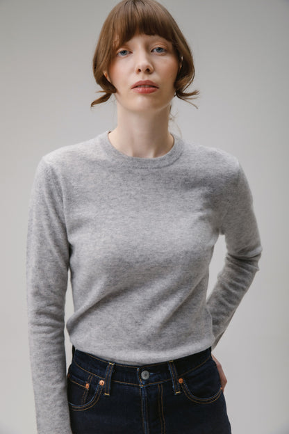 Women's Cashmere Crew Neck Jumper - Light Grey