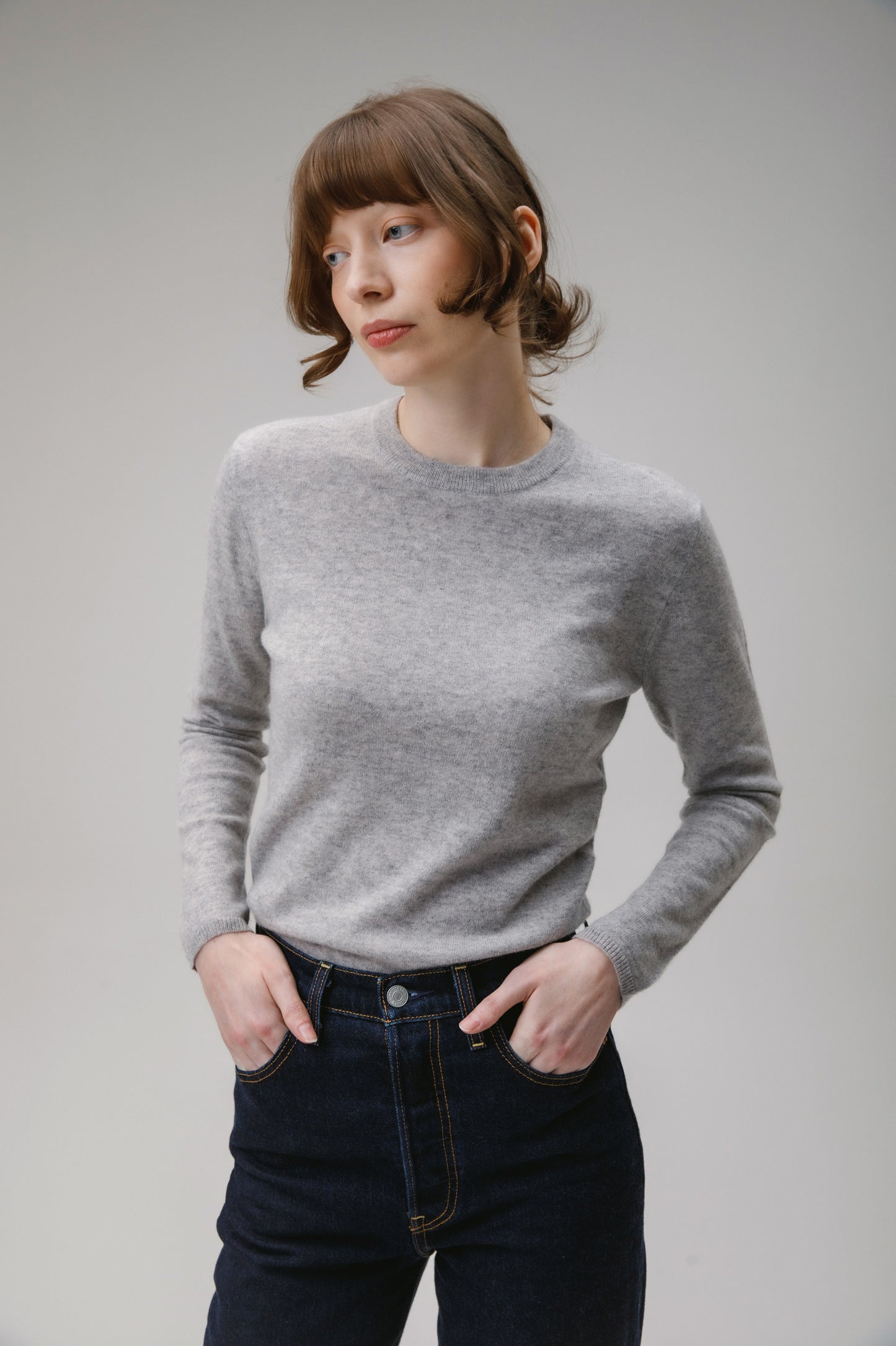 Women's Cashmere Crew Neck Jumper - Light Grey