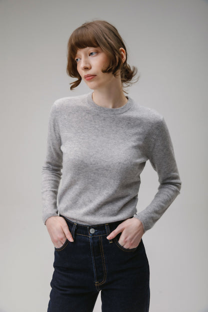 Women's Cashmere Crew Neck Jumper - Light Grey