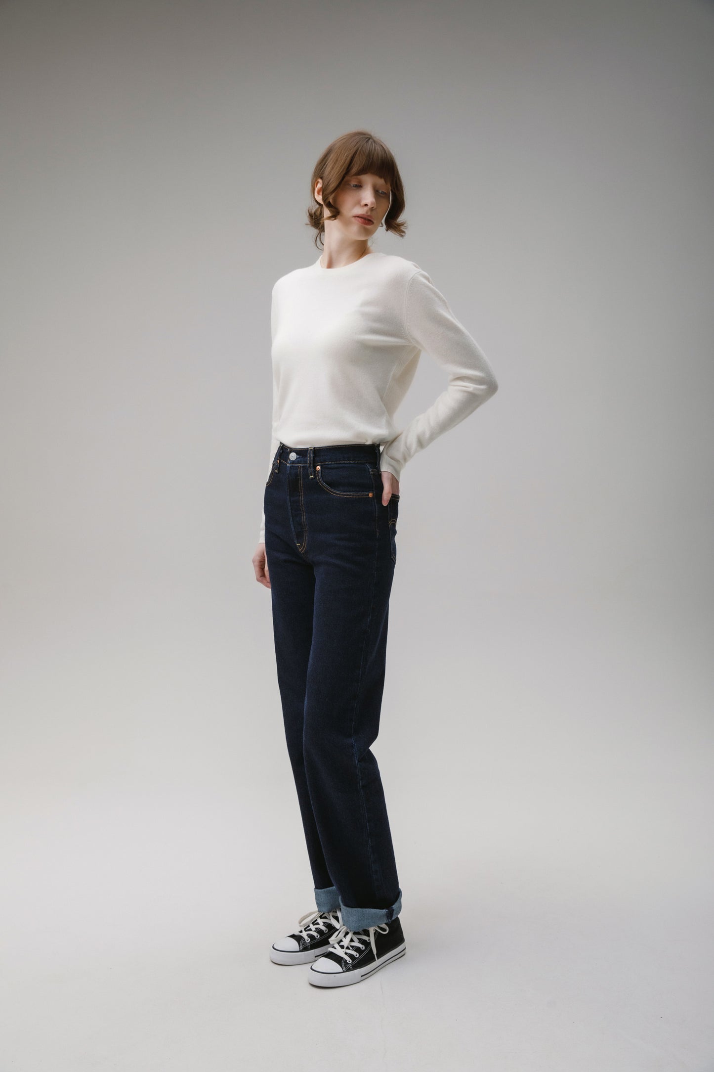 Women's Cashmere Crew Neck Jumper - Soft Cream