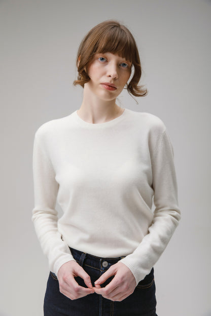 Women's Cashmere Crew Neck Jumper - Soft Cream