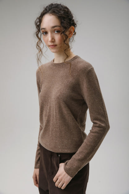 Women's Cashmere Crew Neck Jumper - Squirrel