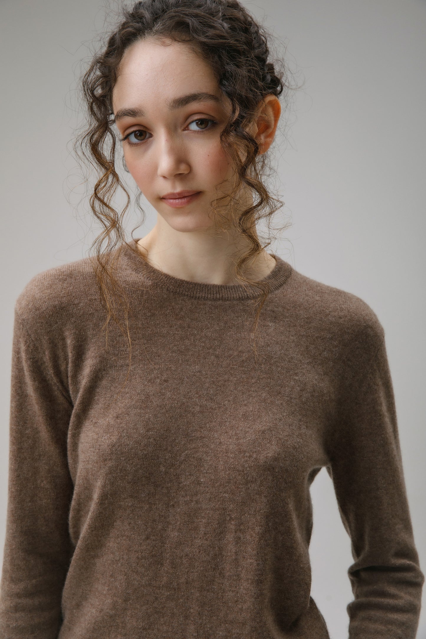 Women's Cashmere Crew Neck Jumper - Squirrel