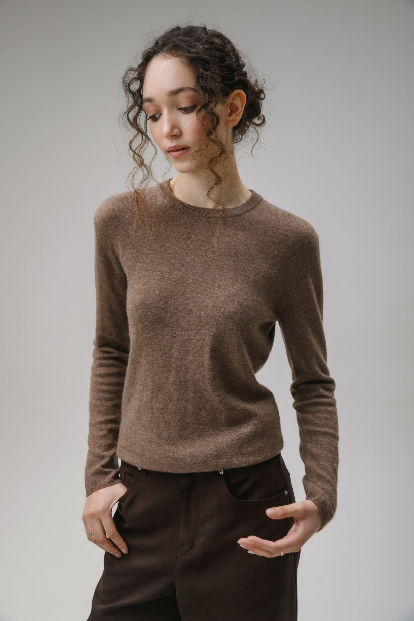 Women's Cashmere Crew Neck Jumper - Squirrel