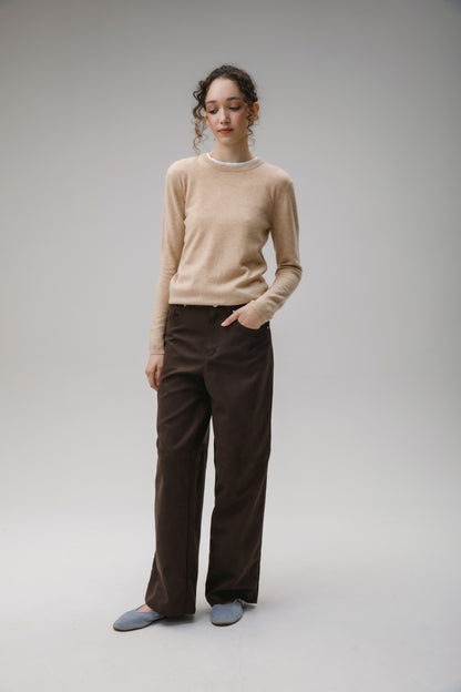 Women's Cashmere Crew Neck Jumper - Vicuna