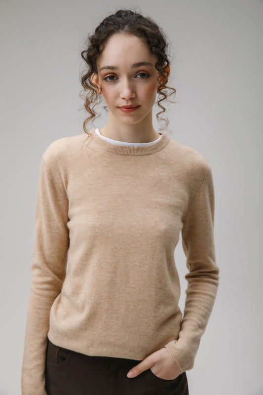 Women's Cashmere Crew Neck Jumper - Vicuna