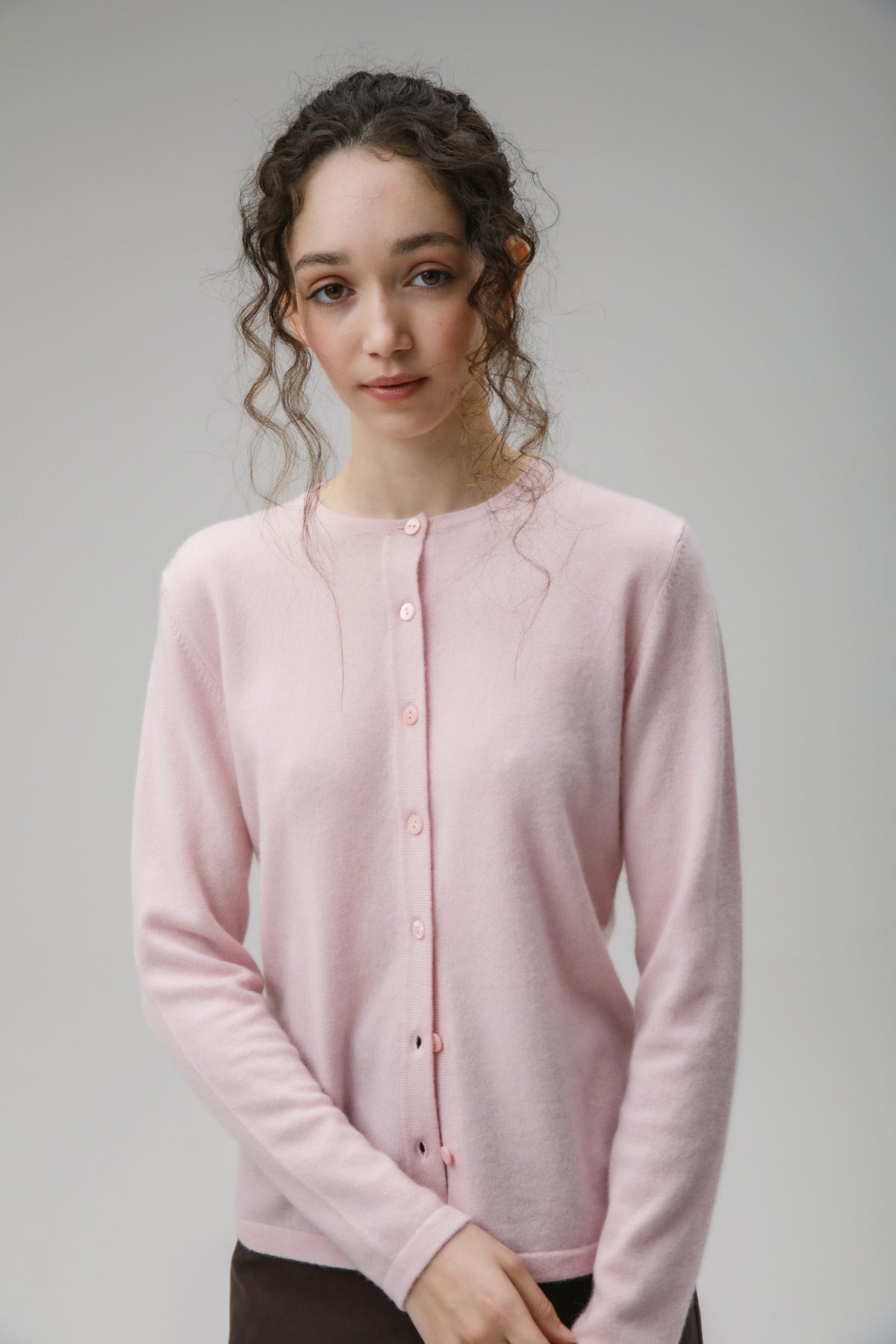 Cashmere High Button Cardigan Pale