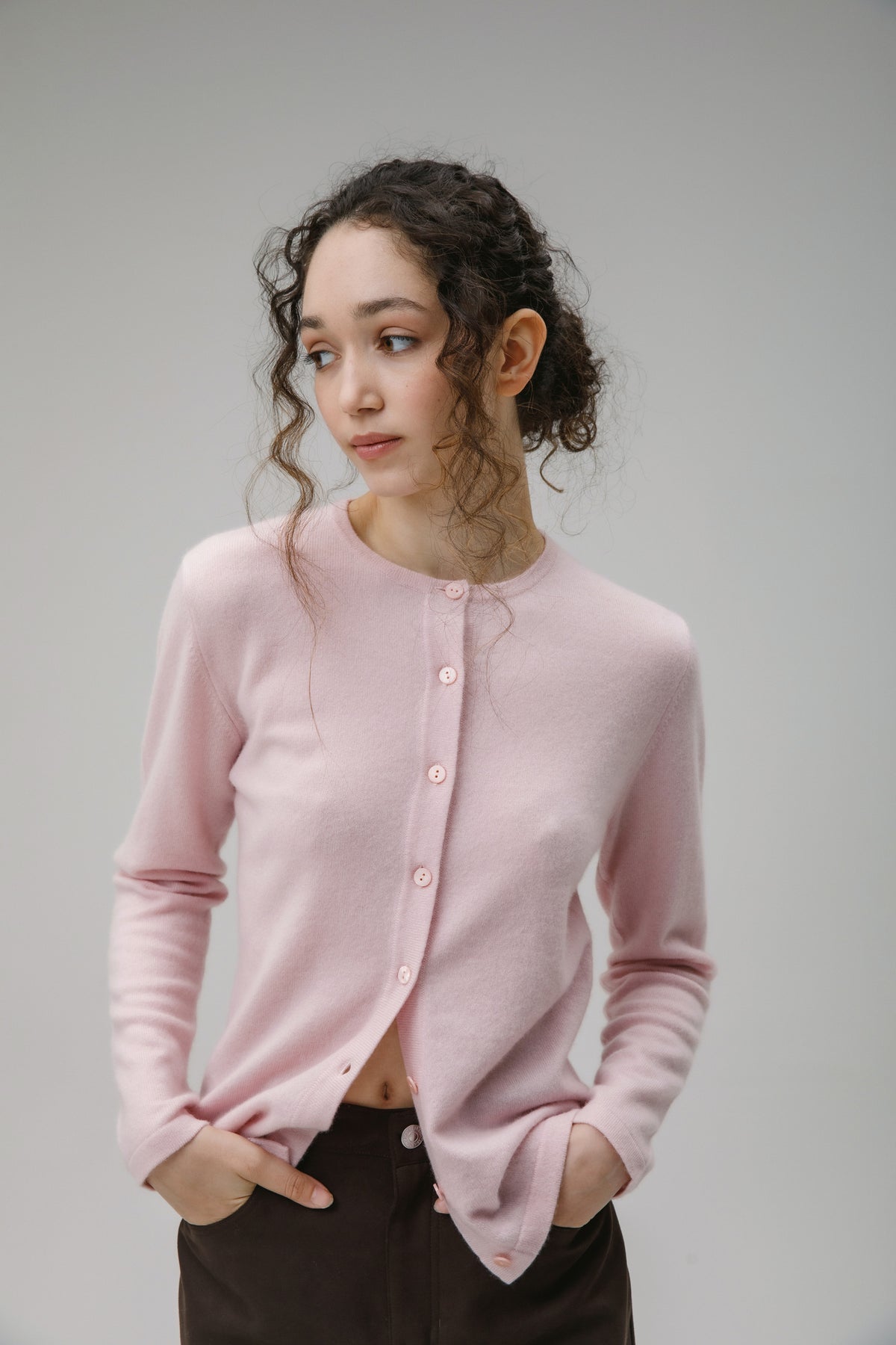 Women's Cashmere High Button Cardigan - Pale Lilac
