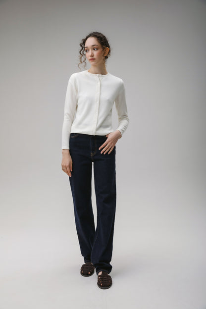 Women's Cashmere High Button Cardigan - Soft Cream