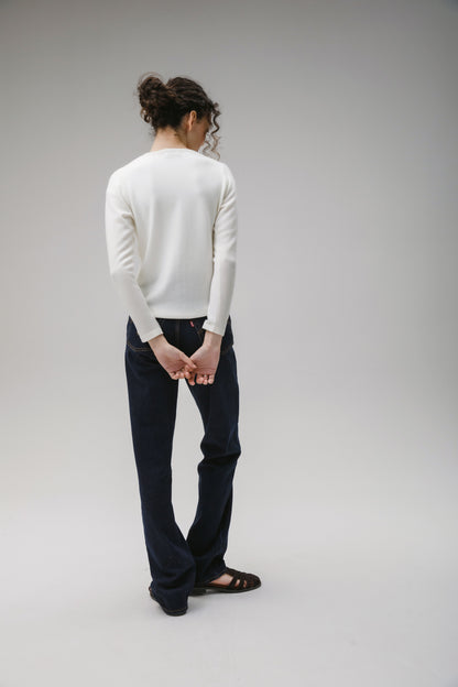 Women's Cashmere High Button Cardigan - Soft Cream