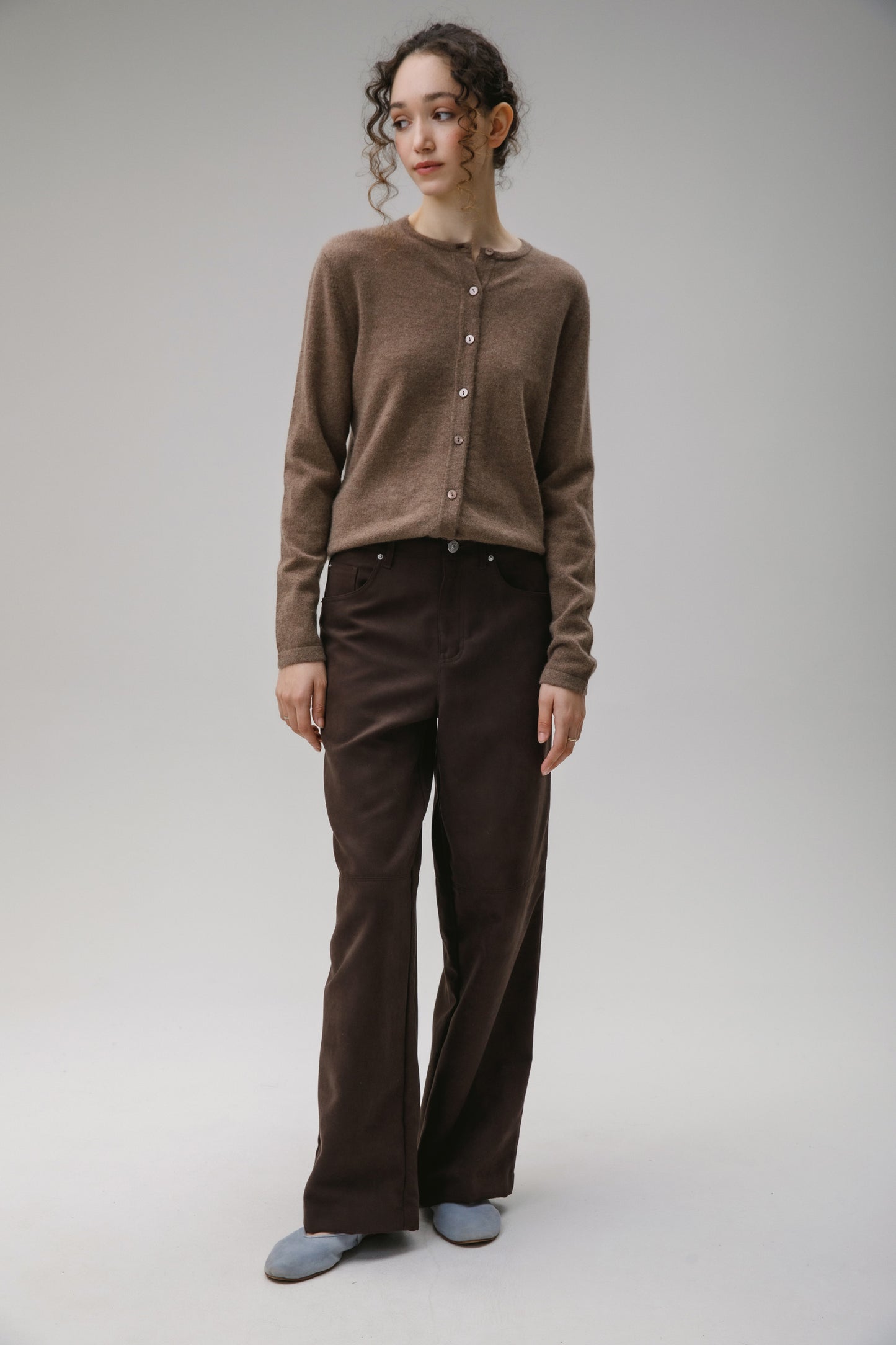 Women's Cashmere High Button Cardigan - Squirrel