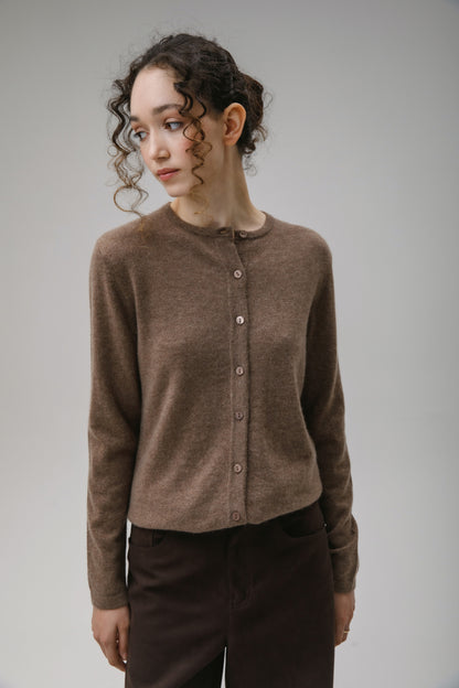 Women's Cashmere High Button Cardigan - Squirrel