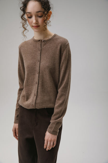 Women's Cashmere High Button Cardigan - Squirrel