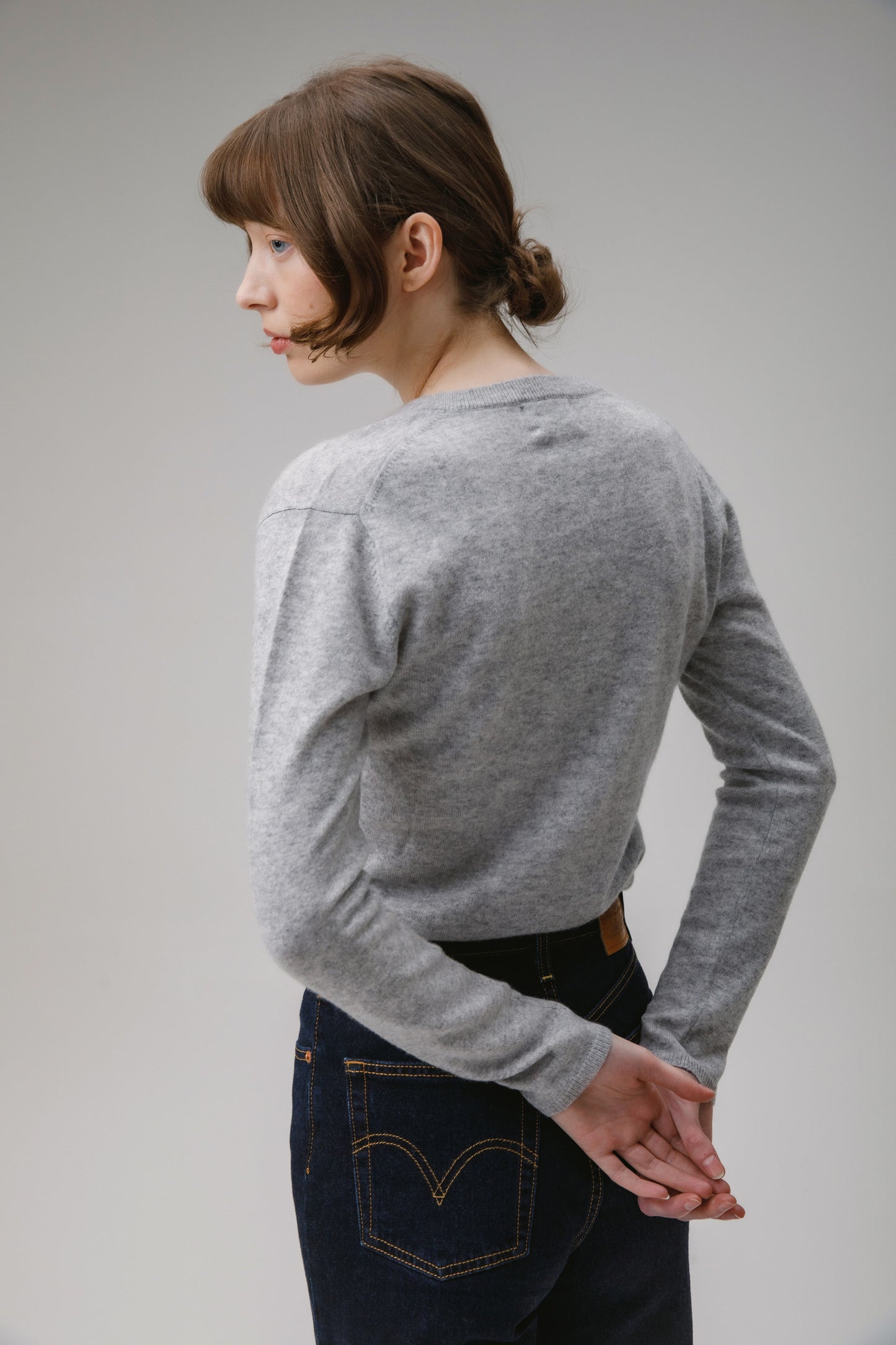 Women's Cashmere V Neck Jumper - Light Grey
