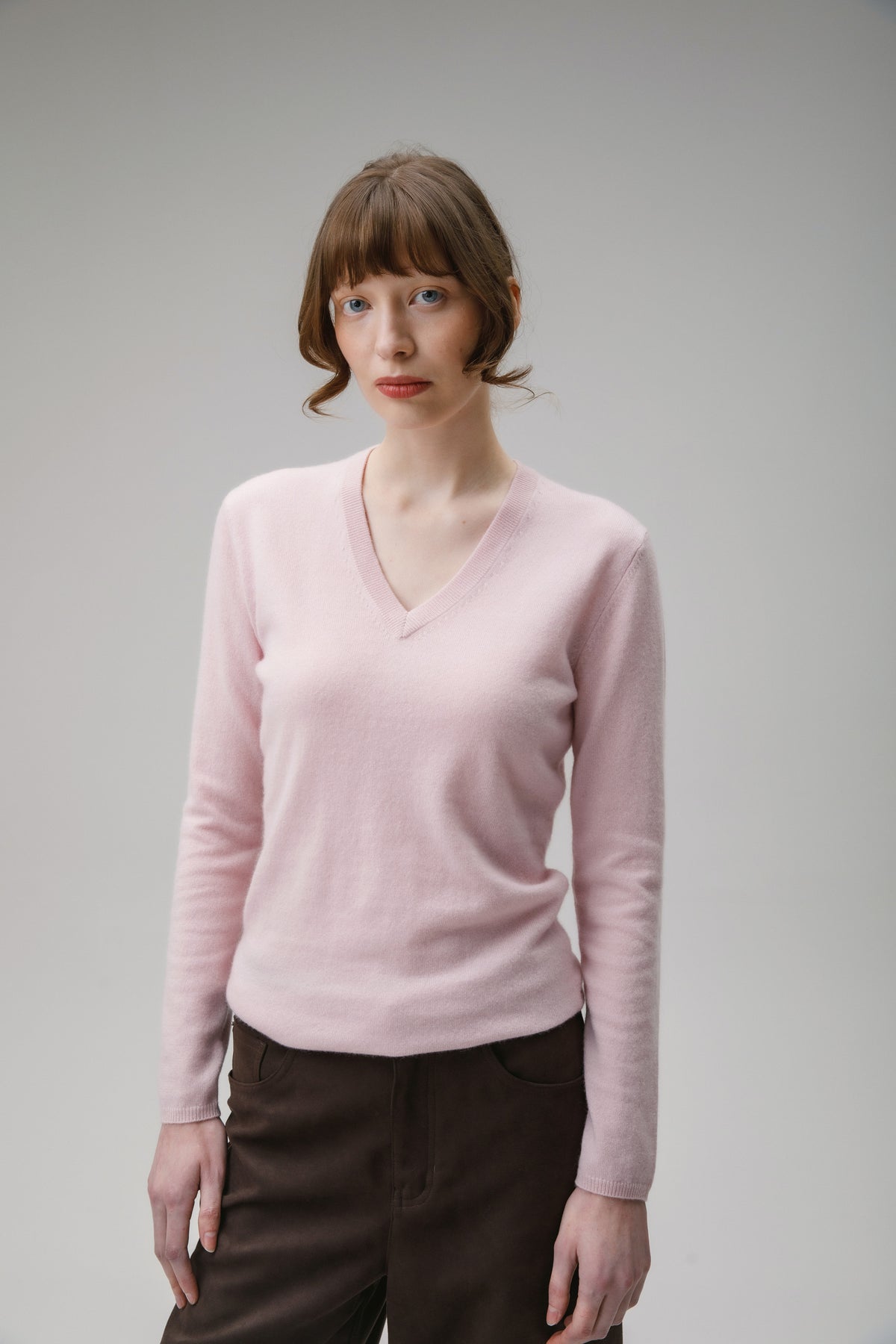 Cashmere V Neck Jumper Pale