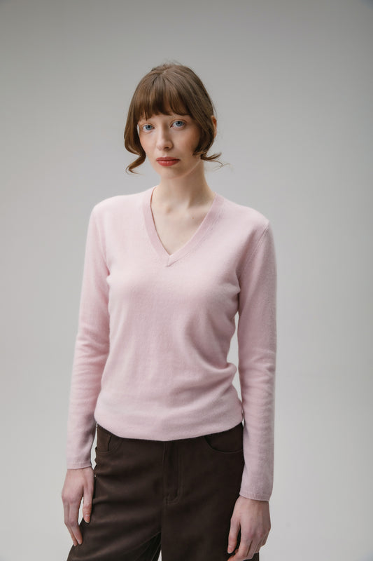 Women's Cashmere V Neck Jumper - Pale Lilac
