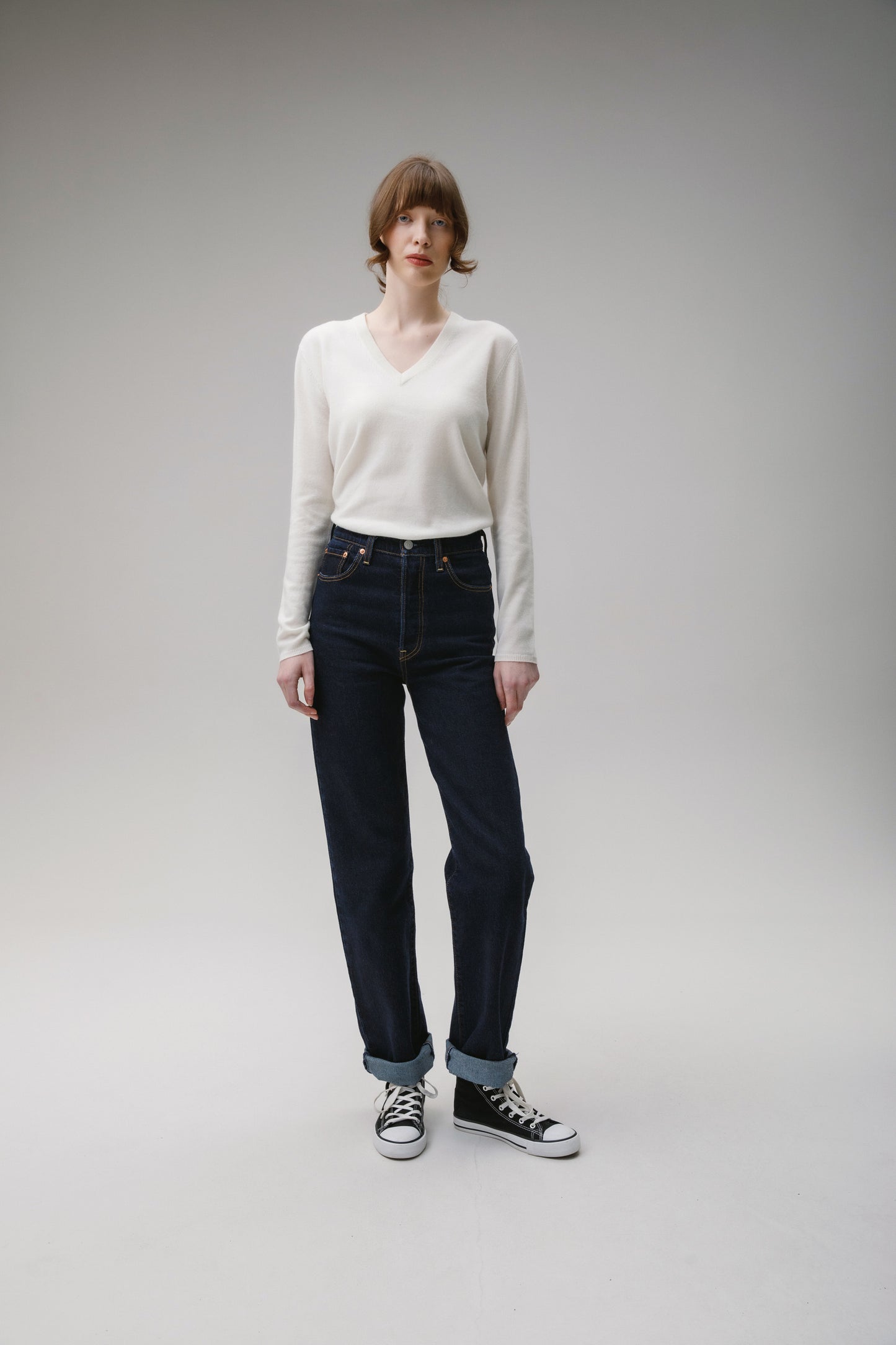 Women's Cashmere V Neck Jumper - Soft Cream