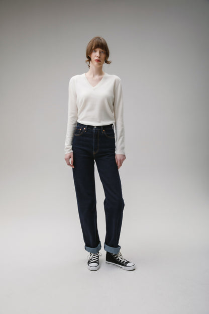 Women's Cashmere V Neck Jumper - Soft Cream