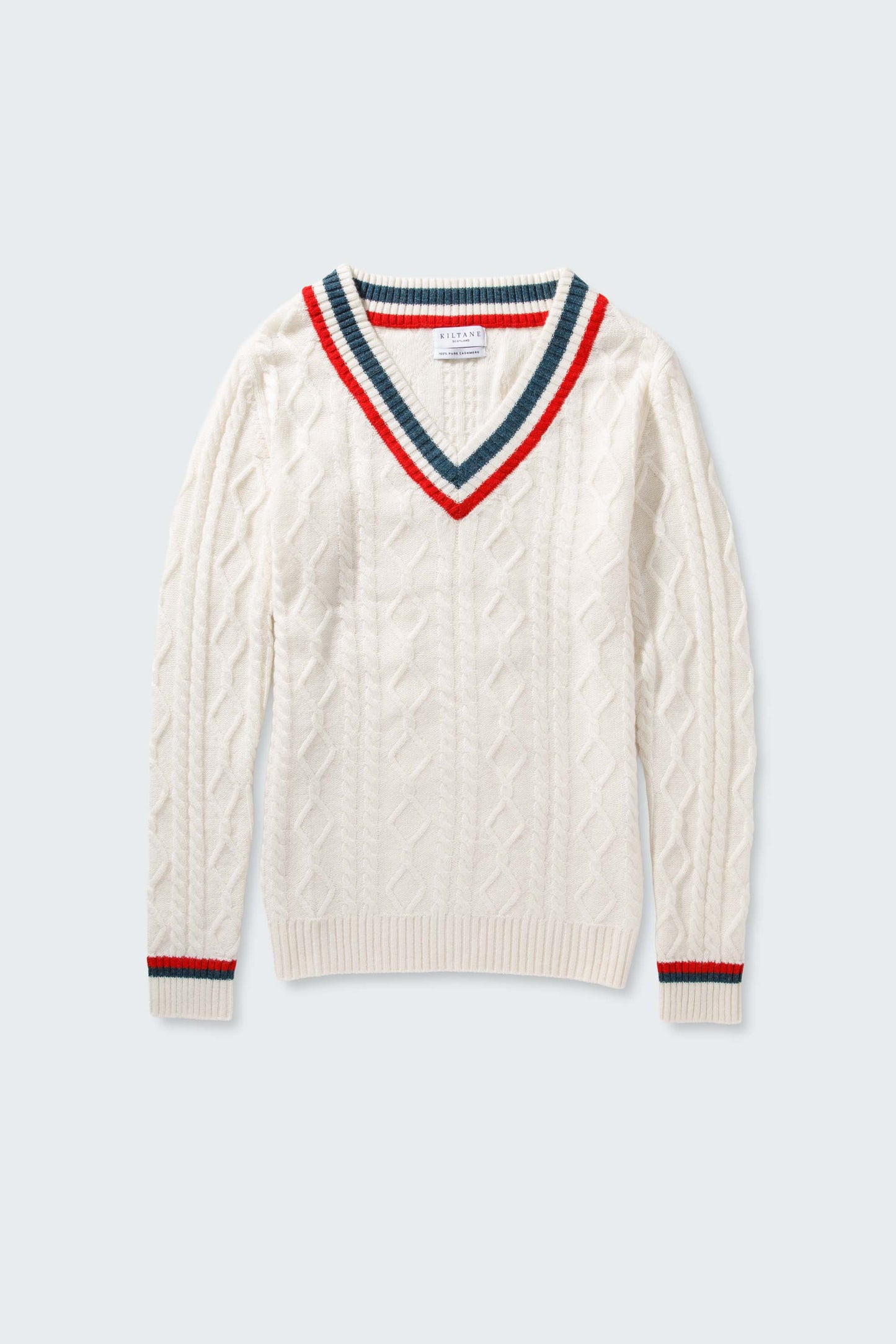 Women's Cashmere Cricket Style Jumper - Cream, Green & Red