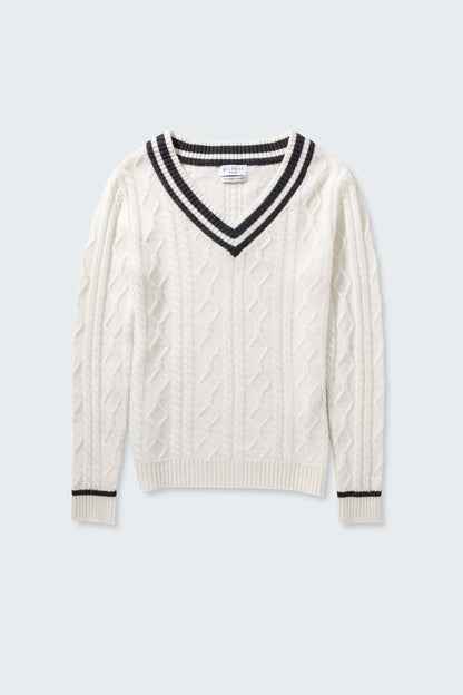 Women's Cashmere Cricket Style Jumper - Cream & Charcoal
