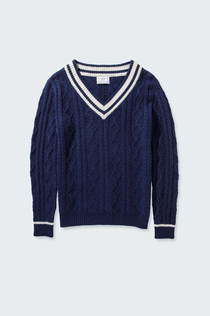 Women's Cashmere Cricket Style Jumper - Navy & Cream