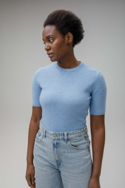 Women's Crew Neck Cashmere T-Shirt  Glacier