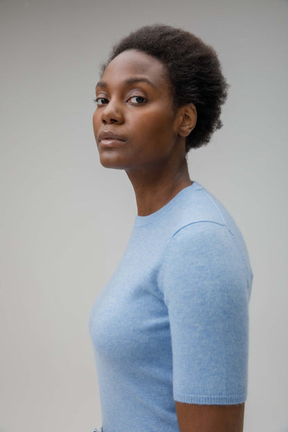 Women's Crew Neck Cashmere T-Shirt  Glacier