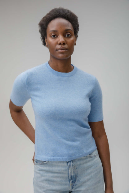Women's Crew Neck Cashmere T-Shirt  Glacier