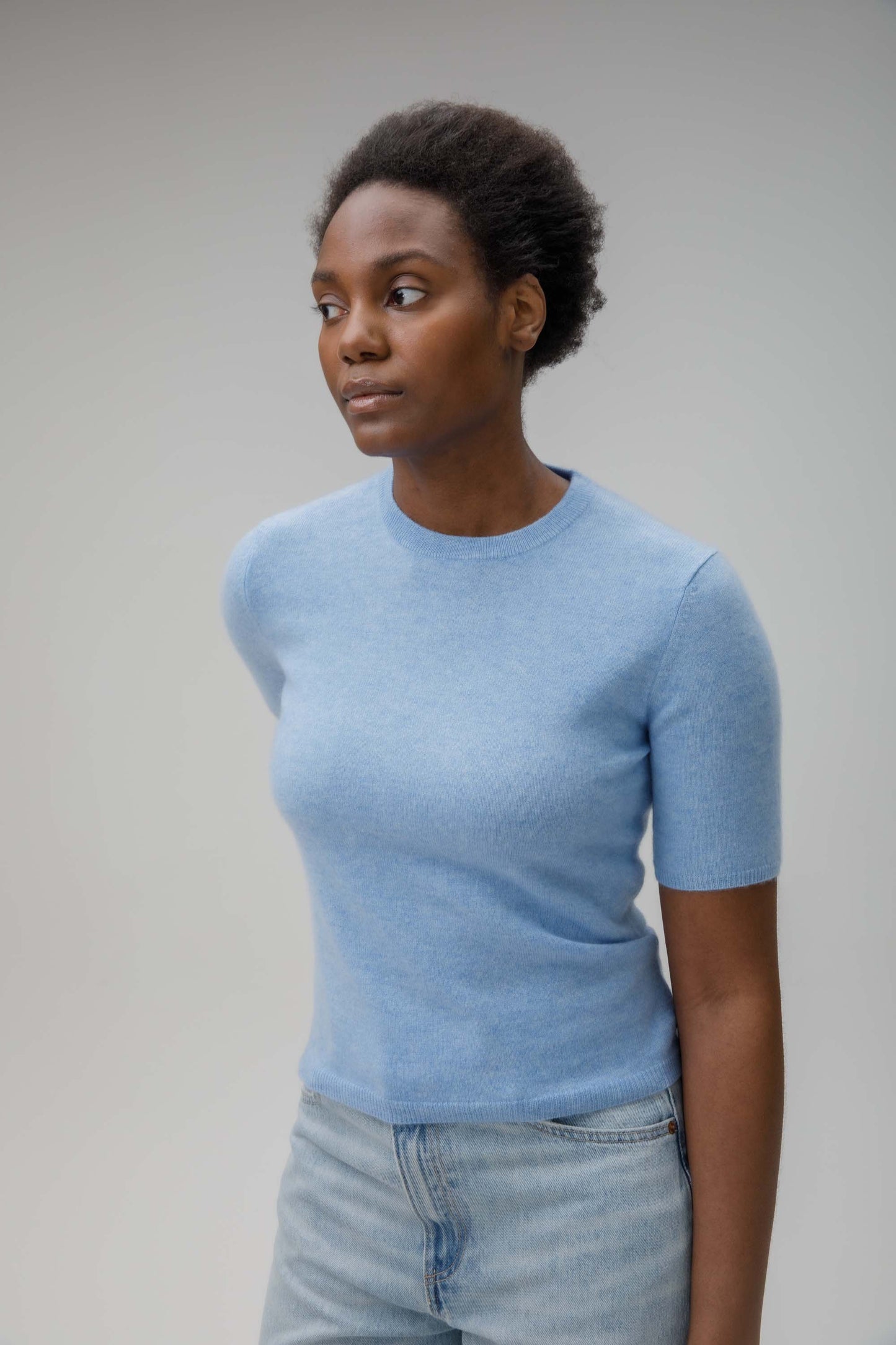Women's Crew Neck Cashmere T-Shirt  Glacier
