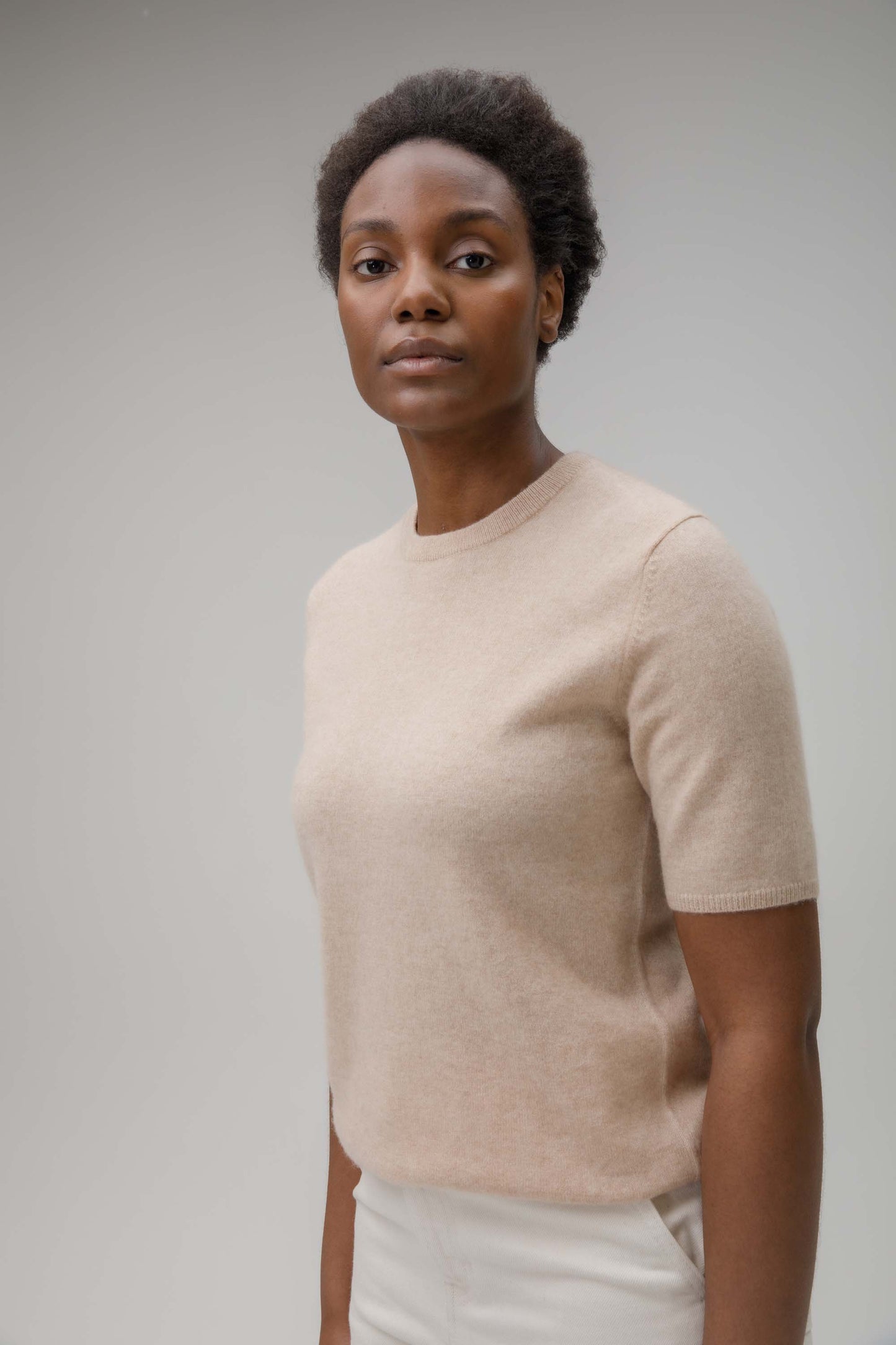 Women's Crew Neck Cashmere T-Shirt - Vicuna