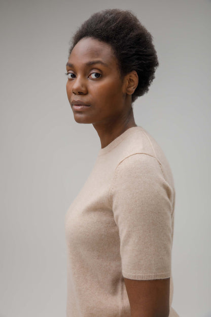 Women's Crew Neck Cashmere T-Shirt - Vicuna