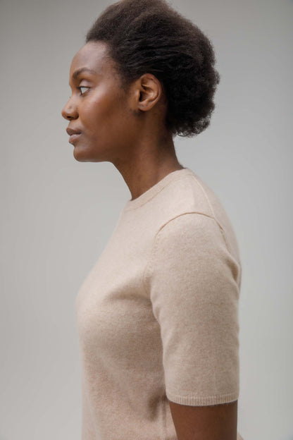 Women's Crew Neck Cashmere T-Shirt - Vicuna