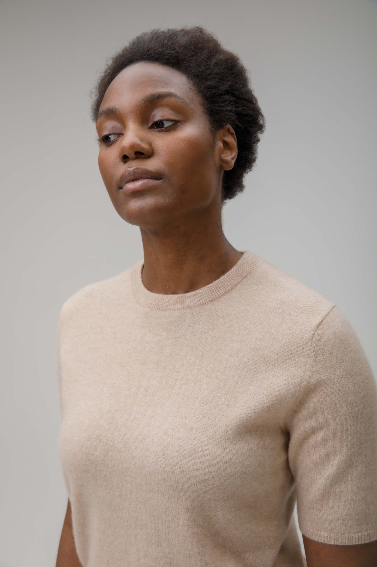 Women's Crew Neck Cashmere T-Shirt - Vicuna