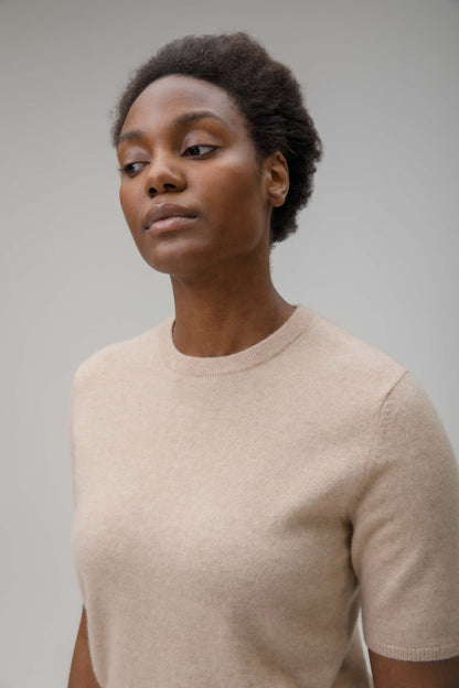 Women's Crew Neck Cashmere T-Shirt - Vicuna