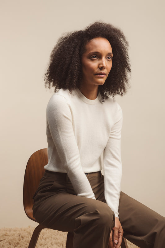 Women's Cashmere Crew Neck Jumper - Soft Cream