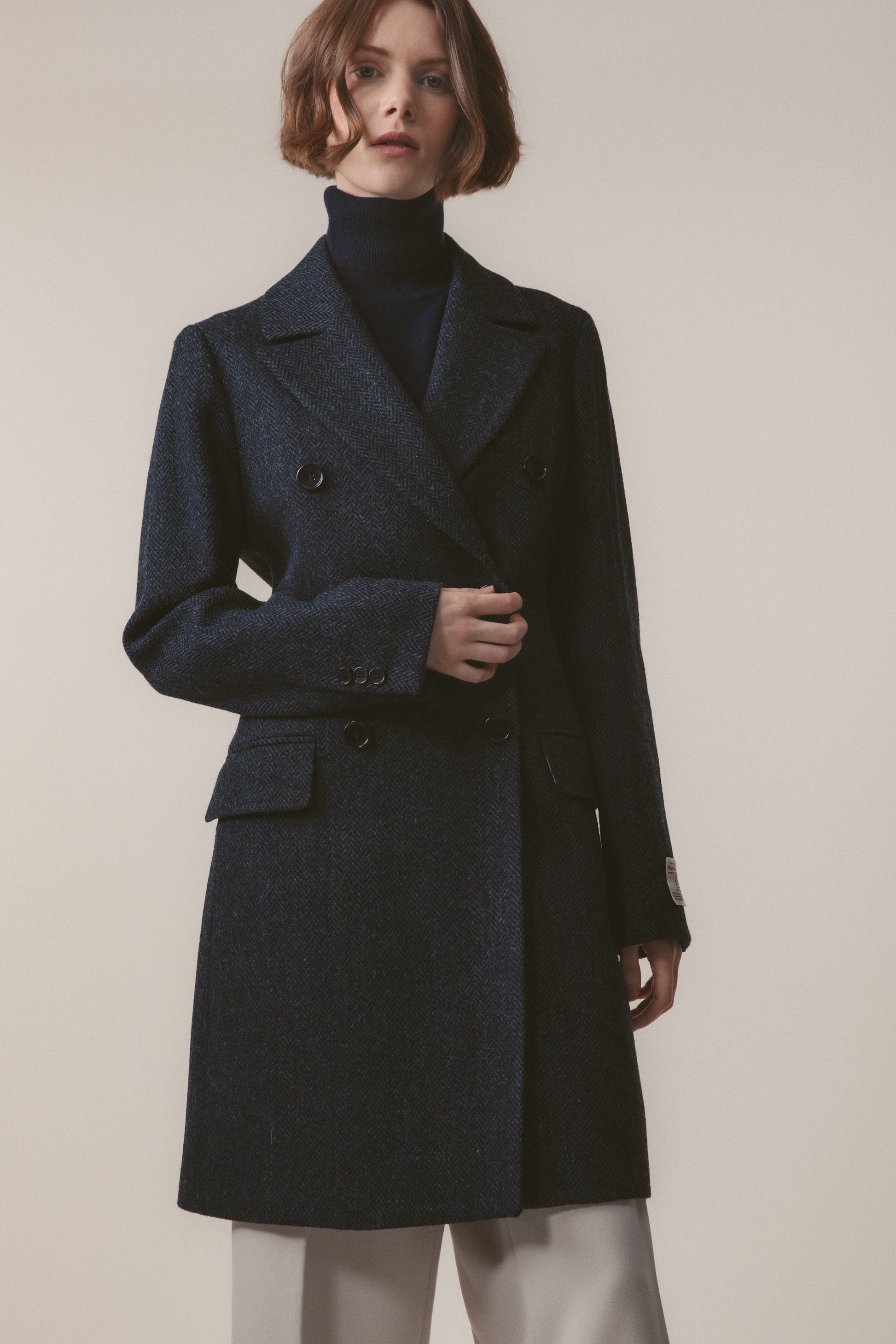 Herringbone Ladies Pea Coat Uk Fran Tweed Coat Light Blue